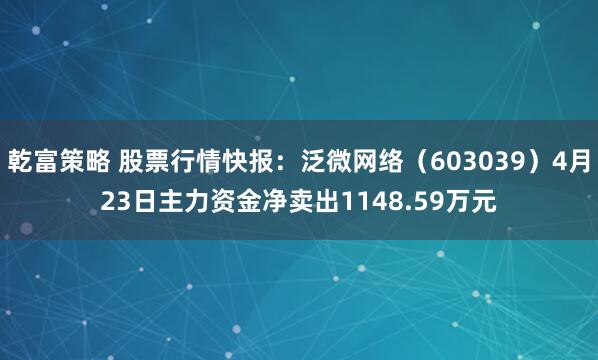 乾富策略 股票行情快报：泛微网络（603039）4月23日主力资金净卖出1148.59万元